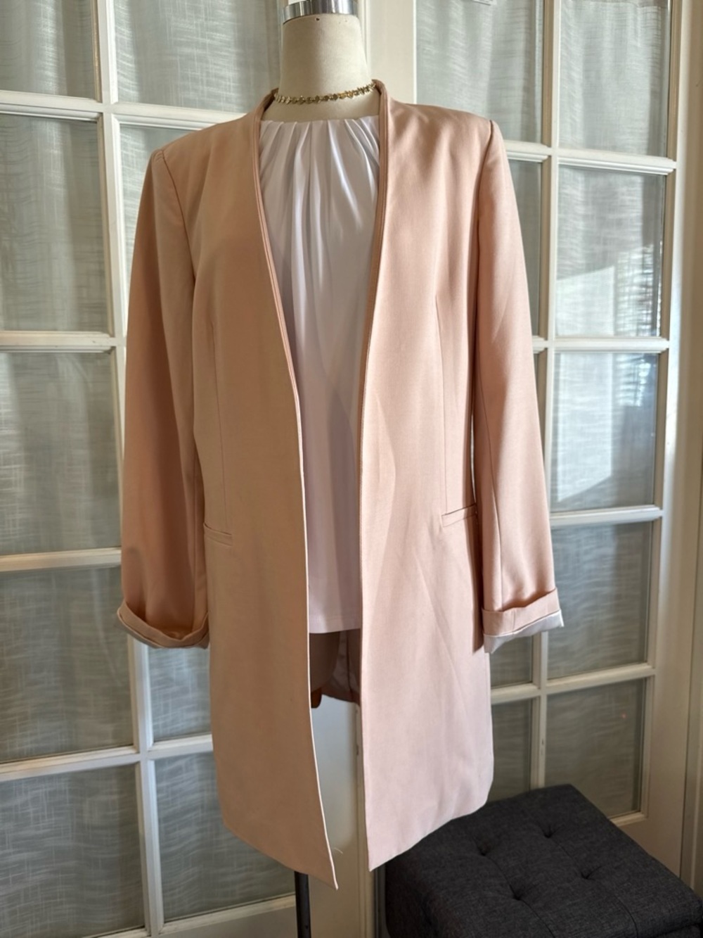 Calvin Klein Pale Pink Open-Front Longline Blazer